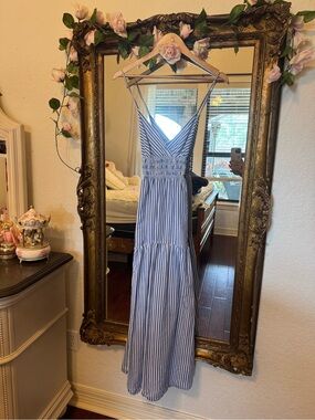 Madewell Blue and White Striped V-Neck Maxi Dress adjustable